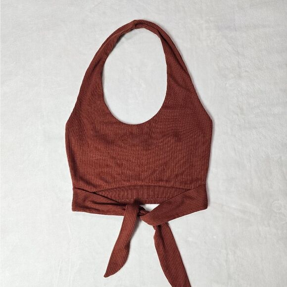🌿"Attirance" halter neck cropped top, ribbed, size S. - Picture 1 of 11